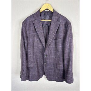 Joseph Abboud 48R Slim Fit Sport Coat Purple Plaid Wool Silk Linen Blazer
